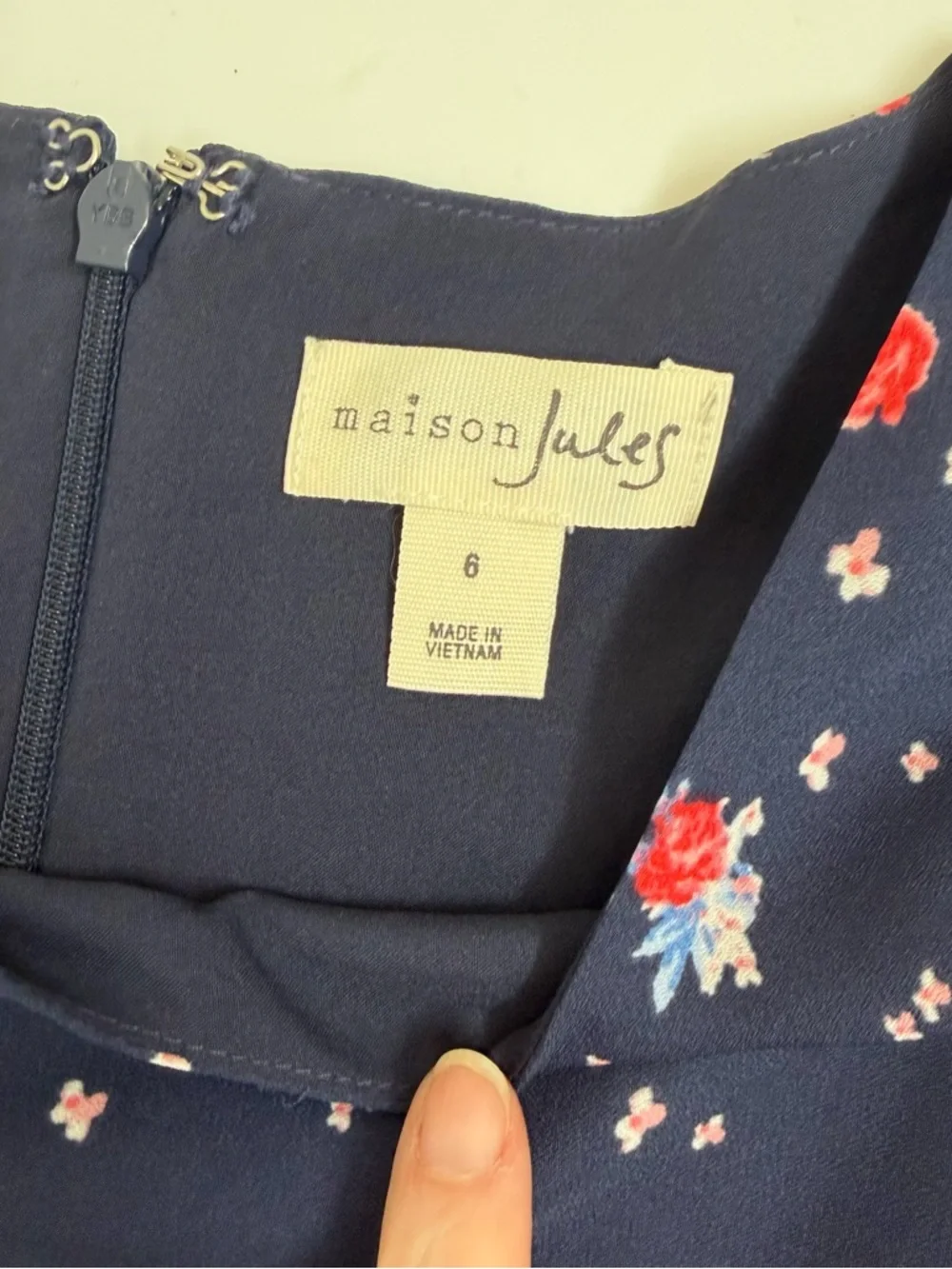 Maison Jules Floral Fit & Flair Dress Navy Rose Print Size 6 NWT